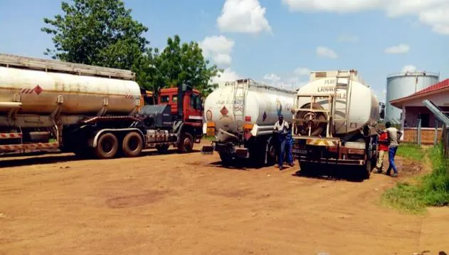 Fuel tankers parked at a depot yard